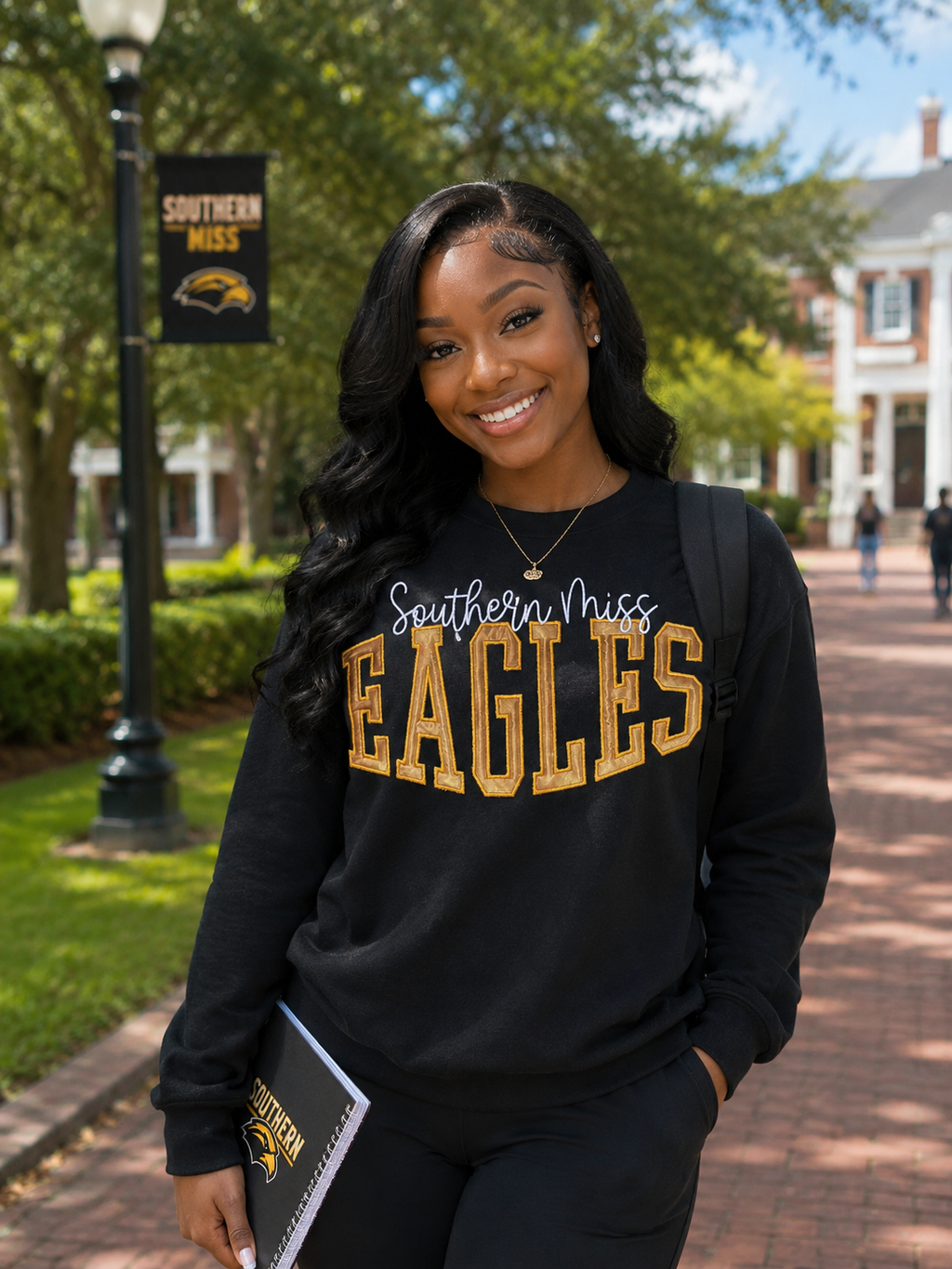 Southern Miss Eagles Black & Gold Crewneck Sweatshirt