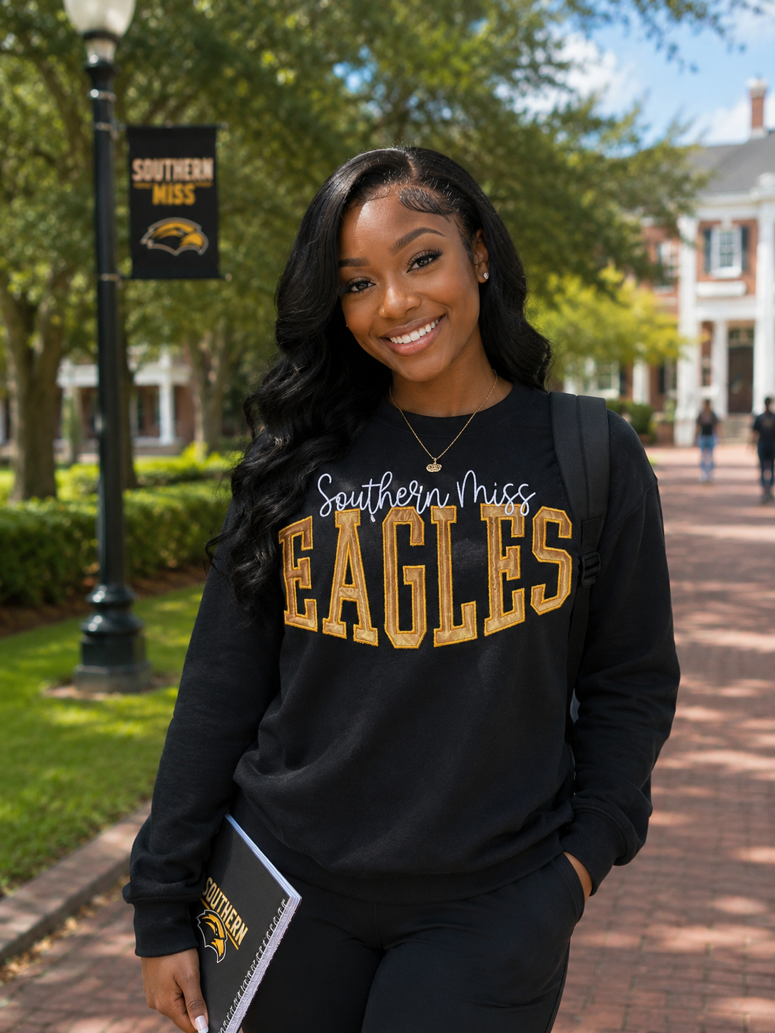 Southern Miss Eagles Black & Gold Crewneck Sweatshirt
