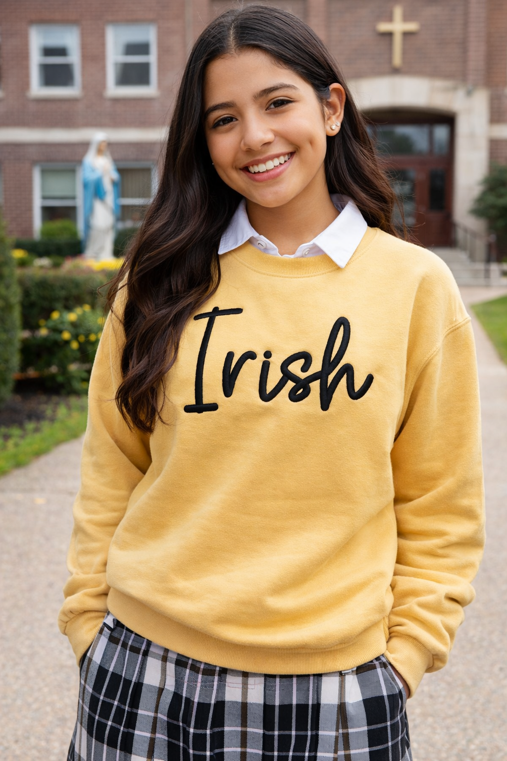 Irish Puff Embroidered Crewneck Sweatshirt - Custom Catholic School Spirit Pullover
