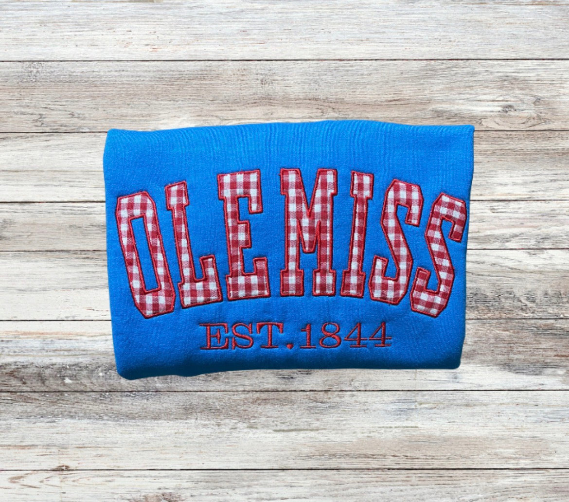Ole Miss Gingham Applique Embroidered Sweatshirt
